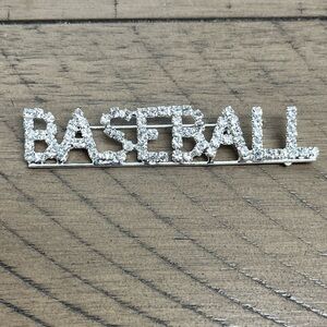 Baseball Brooch NIP rhinestone word, Baseball, represent your team, 2.75 x .5”